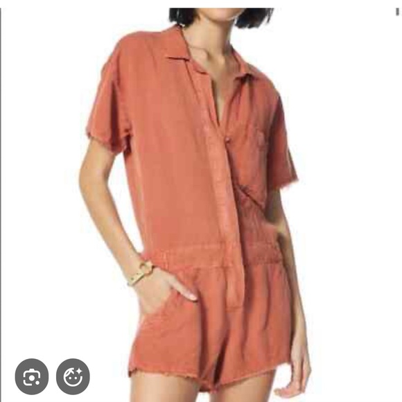 Young Fabulous & Broke Felix Raw Edge Pale Pink Short Sleeve Romper - Picture 4 of 4